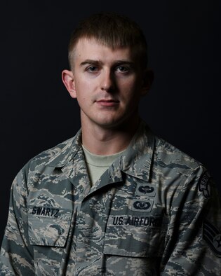 U.S. Air Force Staff Sgt. Taylor Swartz, 22nd Training Squadron Survival Escape Resistance Evasion specialist, poses for a photo at Fairchild Air Force Base, Washington, November 1, 2018. Swartz has stood as a survivor of domestic violence to bring light and awareness to the hostile environments that have become some families’ normal. (U.S. Air Force photo/Airman 1st Class Whitney Laine)