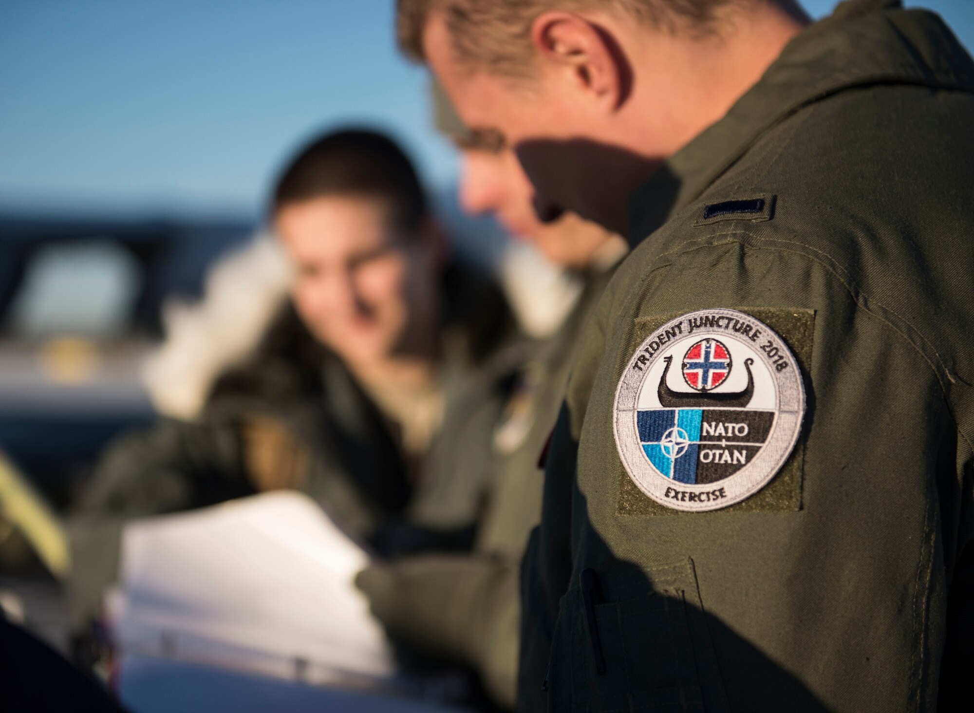 U.S. Air Force KC-135 Stratotanker aircrew conduct preflight brief before takeoff during Exercise Trident Juncture 18, from Rovaniemi, Finland, Oct. 29, 2018. Exercise Trident Juncture is the largest NATO exercise since 2002, including 31 countries and more than 50,000 military members. (U.S. Air Force photo by Senior Airman Luke Milano)