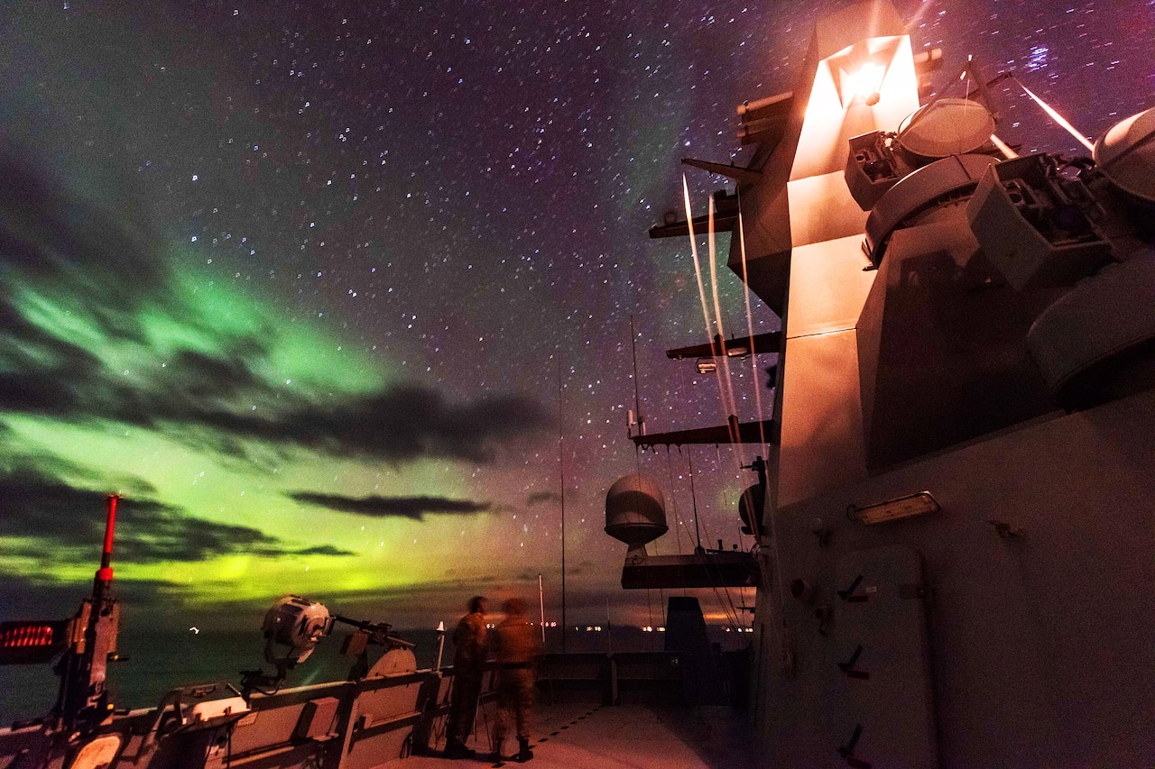 Northern lights over the North Atlantic.