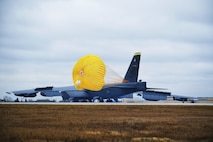 A B-52H Stratofortress taxis across the flightline during Global Thunder 19 at Minot Air Force Base, N.D., Nov. 4, 2018. Global Thunder is a globally integrated exercise that provides training opportunities that assess all U.S. Strategic Command (USSTRATCOM) mission areas and joint and field training operational readiness, with a specific focus on nuclear readiness. USSTRATCOM has global responsibilities assigned through the Unified Command Plan that includes strategic deterrence, nuclear operations, space operations, joint electromagnetic spectrum operations, global strike, missile defense, and analysis and targeting. (U.S. Air Force photo by Tech. Sgt. Jarad A. Denton)