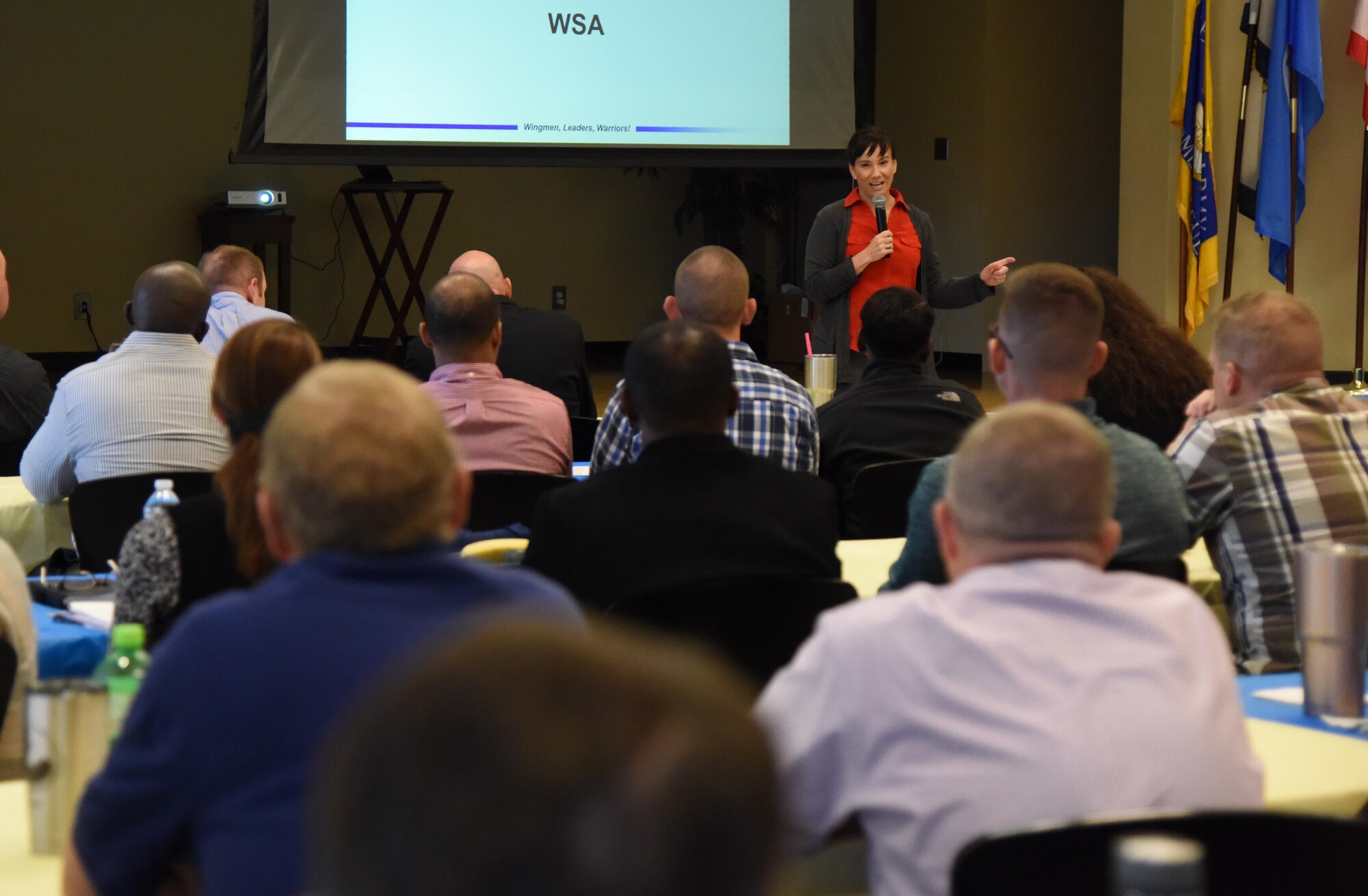 U.S. Air Force Col. Debra Lovette, 81st Training Wing commander, delivers remarks during the 81st TRW Fall 2018 Off-Site Commander's Conference at The Salvation Army Kroc Center in Biloxi, Mississippi, Nov. 6, 2018. Keesler leadership participated in the two-day event that allowed senior leaders to step away from their day-to-day activities and focus on improving themselves as leaders. (U.S. Air Force photo by Kemberly Groue)