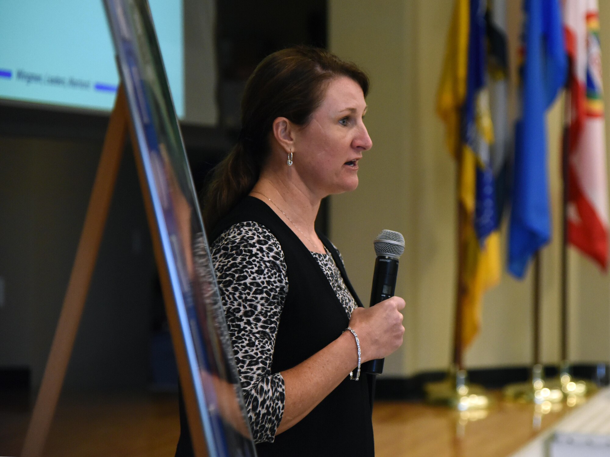 U.S. Air Force Col. Beatrice Dolihite, 81st Medical Group commander, delivers a briefing on the 81st MDG during the 81st Training Wing Fall 2018 Off-Site Commander's Conference at The Salvation Army Kroc Center in Biloxi, Mississippi, Nov. 6, 2018. Keesler leadership participated in the two-day event that allowed senior leaders to step away from their day-to-day activities and focus on improving themselves as leaders. (U.S. Air Force photo by Kemberly Groue)