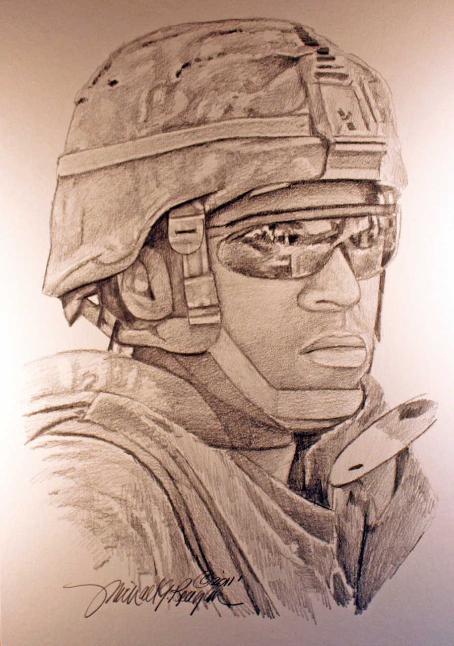 A drawing of Marine Corps Sgt. Jamal M. Rhett