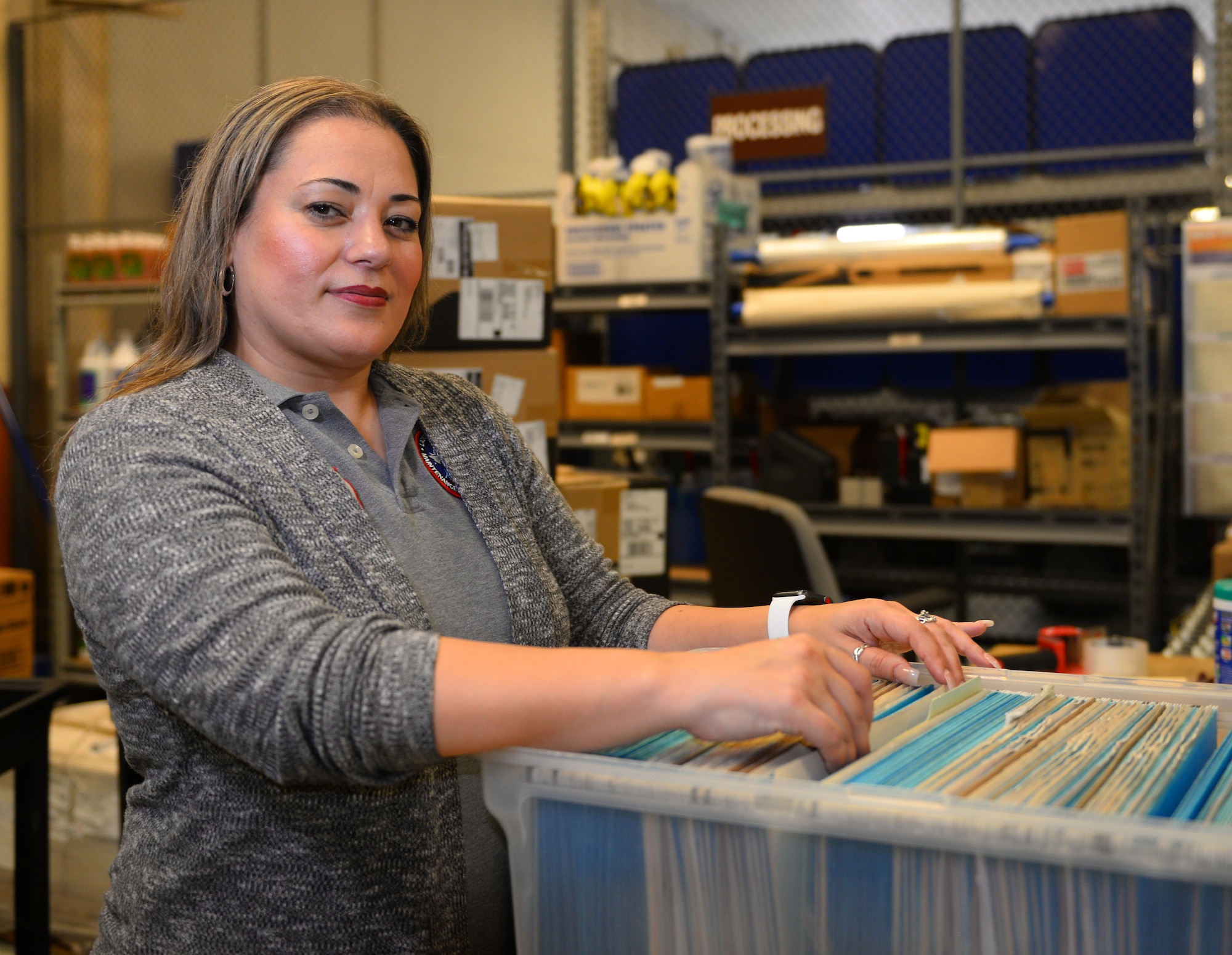 Patty Soto, 47th Maintenance Directorate lead supply technician and approving official, was chosen by wing leadership to be the “XLer” of the week, for the week of Oct. 29, 2018, at Laughlin Air Force Base, Texas. The “XLer” award is given to those who consistently make outstanding contributions to their unit and the Laughlin mission. (U.S. Air Force photo by Senior Airman Benjamin N. Valmoja)