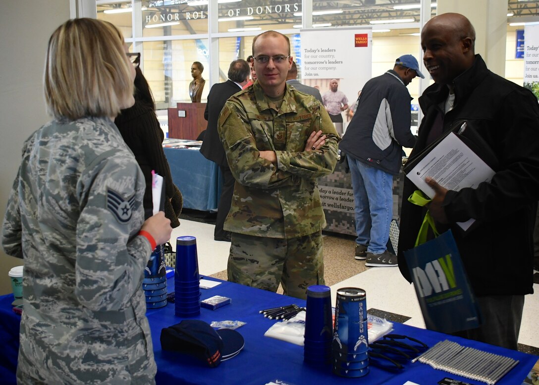 Both recruiters Staff Sgt. Jennifer Deimund and Tech. Sgt. Michael Smith represented the 932nd Airlift Wing Recruiting Squadron at a recent outreach and job fair held Nov. 8, 2018, in Saint Louis, Missouri. They were on hand to talk to current and former military members and those non prior civilians interested in joining the Air Force Reserve Command for the first time.  For current reservists wanting to assist, the "Get One Now" program is set up where current members help bring in new recruits and receive special reward items. To share the adventure and win a prize, current members should go to the webpage: www.Get1Now.us and new potential enlistees can call toll free at 1-800-257-1212 for more information about the Air Force Reserve. Senior Master Sgt. Melissa Melichar, who is the 932nd Recruiting Squadron Flight Chief in charge of all accessioning.  (U.S. Air Force photo by Lt. Col. Stan Paregien)