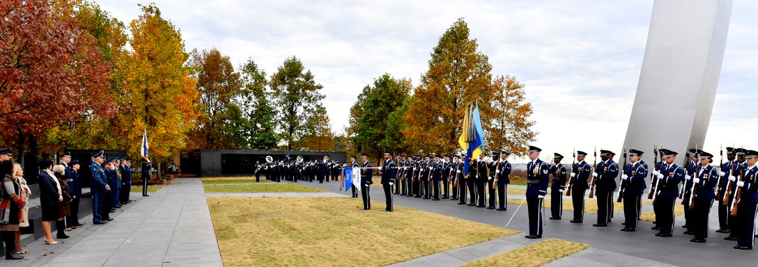 General-Colonel Sergii Drozdov, Commander of the Ukrainian air force and Air Force Chief of Staff Gen. David L. Goldfein attend a ceremony at the Air Force memorial in Arlington, Va., Nov. 8, 2018. (U.S. Air Force photo by Wayne Clark)