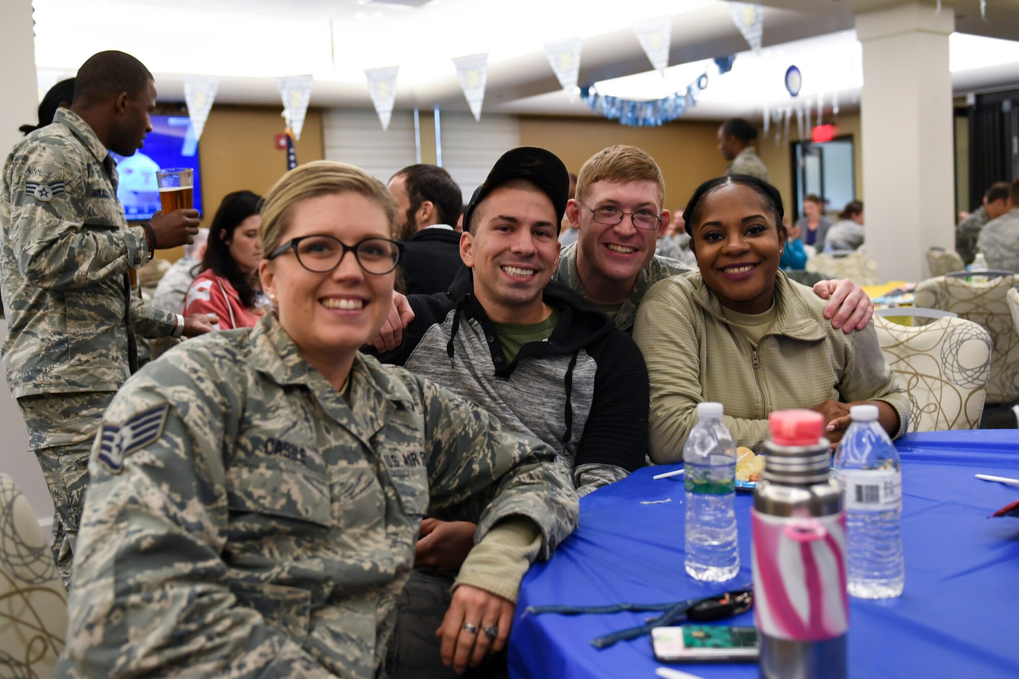 Airmen from the 911th Airlift Wing enjoy eachother's company at the Pittsburgh International Airport Air Reserve Station, Pennsylvania, October 3, 2018. This was part of an Oktoberfest event in an effort to boost morale and let Airmen relax after a very busy year and a half. (U.S. Air Force photo by Senior Airman Beth Kobily)