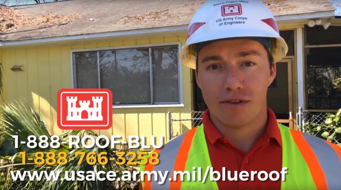 Little Rock District's James Bloxham is deployed in response to Hurricane Matthew. Bloxham is on a team that temporally places plastic sheeting on rooftops to prevent leaking while more permanent solutions are explored.