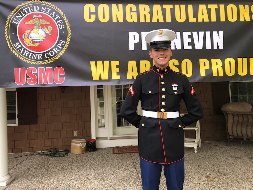 Nevin Lees stands in Marine Corps uniform