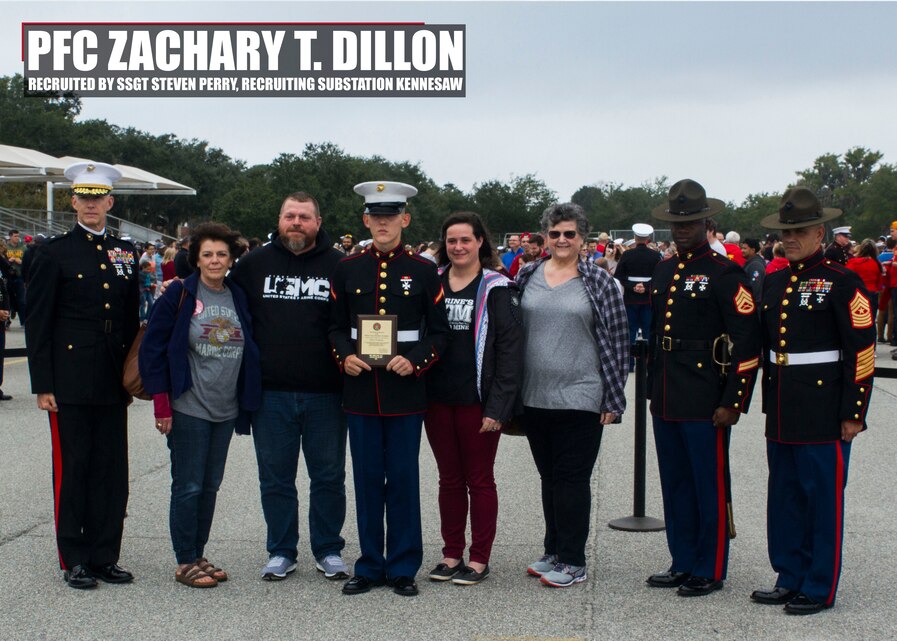 Marine graduates Marine Corps Recruit Training as platoon honor graduate.