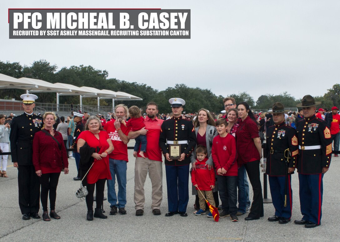 Marine graduates Marine Corps Recruit Training as platoon honor graduate.