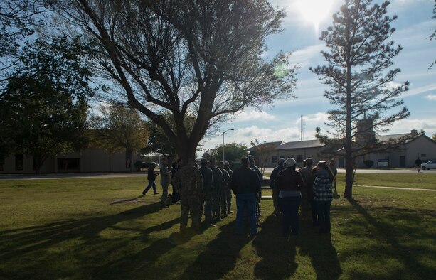 The 97th Communications Squadron begins a ceremony in honor of Staff Sgt. Andrew Bubacz, Nov. 11, 2018, Altus Air Force Base, Okla. Bubacz passed away when he was deployed while serving during Operation Enduring Freedom, Nov. 12, 2010.