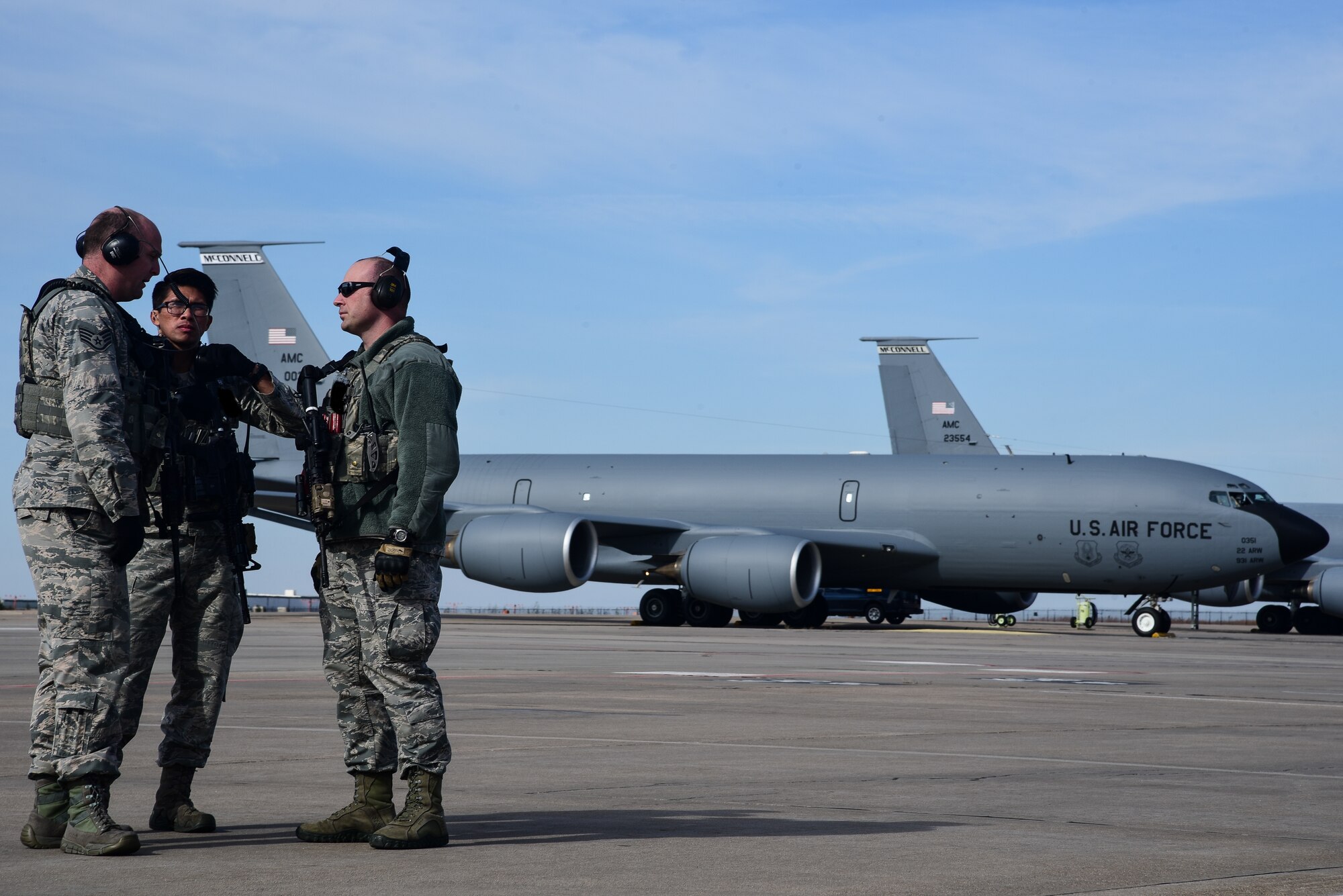 Team McConnell aircrew rush to alert vehicles during Global Thunder 19, Nov. 2, 2018, at McConnell Air Force Base, Kansas. Global Thunder is an exercise to test readiness and ensure a safe, secure, ready and reliable strategic deterrent force. The exercise provides training opportunities that assess all U.S. Strategic Command mission areas and joint and field training operational readiness, with a specific focus on nuclear readiness as well as providing unique training for assigned units and allies. (U.S. Air Force photo by Airman 1st Class Alan Ricker)