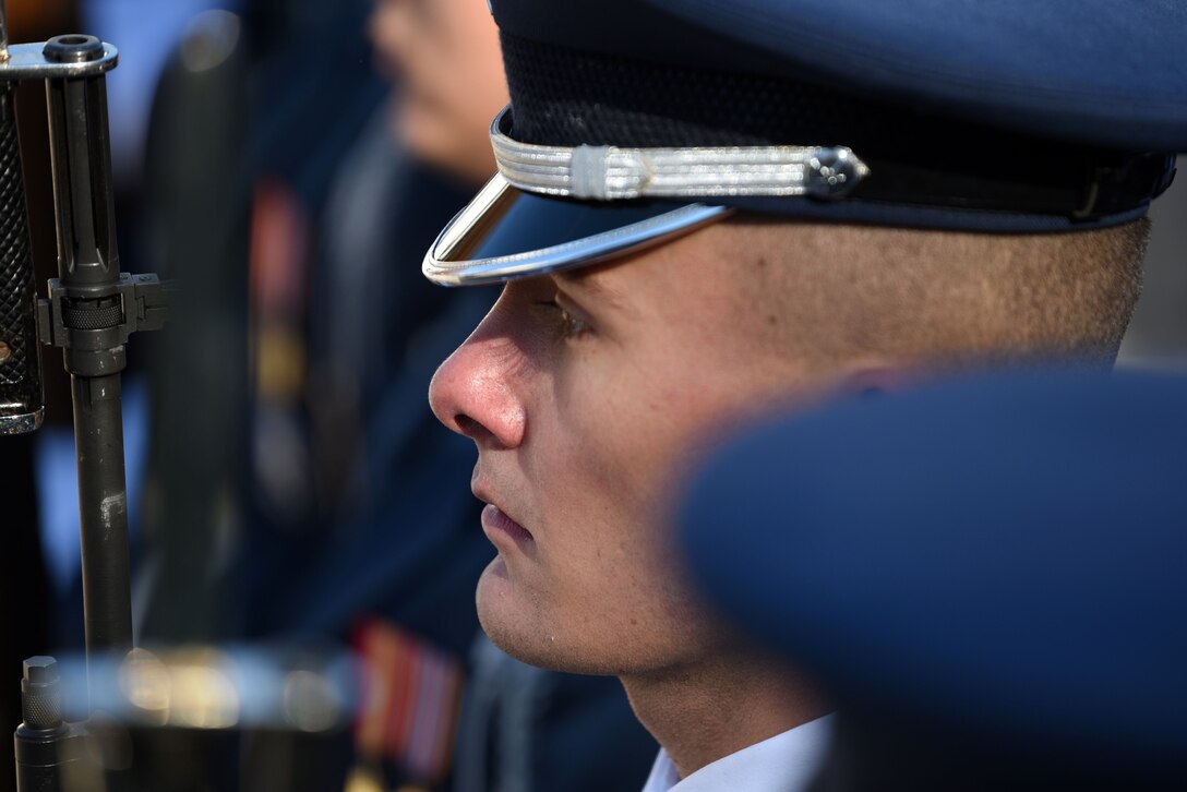 An airman stands at attention