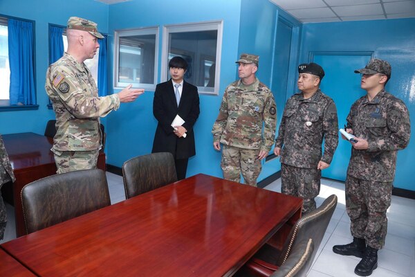 Gen. Robert B. Abrams, commander United Nations Command, Combined Forces Command and US Forces Korea, visits the Joint Security Area, Nov. 10. Gen. Abrams toured the facility and visited with the Soldiers on site along with Gen. Park Han-ki, Republic of Korea Chairman of the Joint Chiefs of Staff.