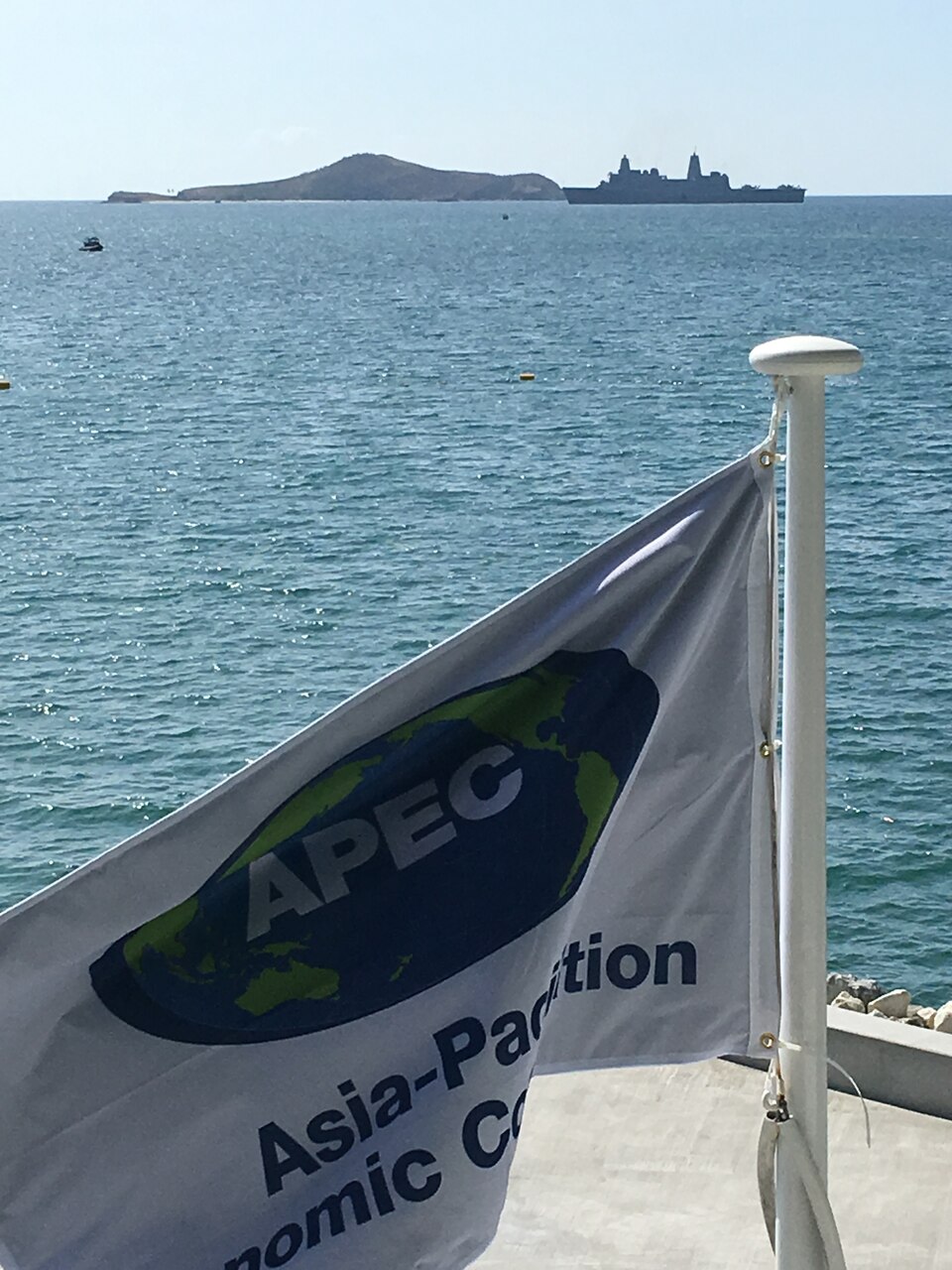 PORT MORESBY, Papua New Guinea (Nov. 13, 2018) -- San Antonio-class amphibious transport dock ship USS Green Bay (LPD 20) anchors in Port Moresby Harbour, Papua New Guinea. Green Bay is in Port Moresby to assist with security efforts ahead of the Asia-Pacific Economic Cooperation (APEC) conference and is the second U.S. ship to visit Port Moresby in the last two months.  Green Bay is part of Amphibious Squadron 11 and is operating in the region to enhance interoperability with partners and serve as a ready-response force for any type of contingency.