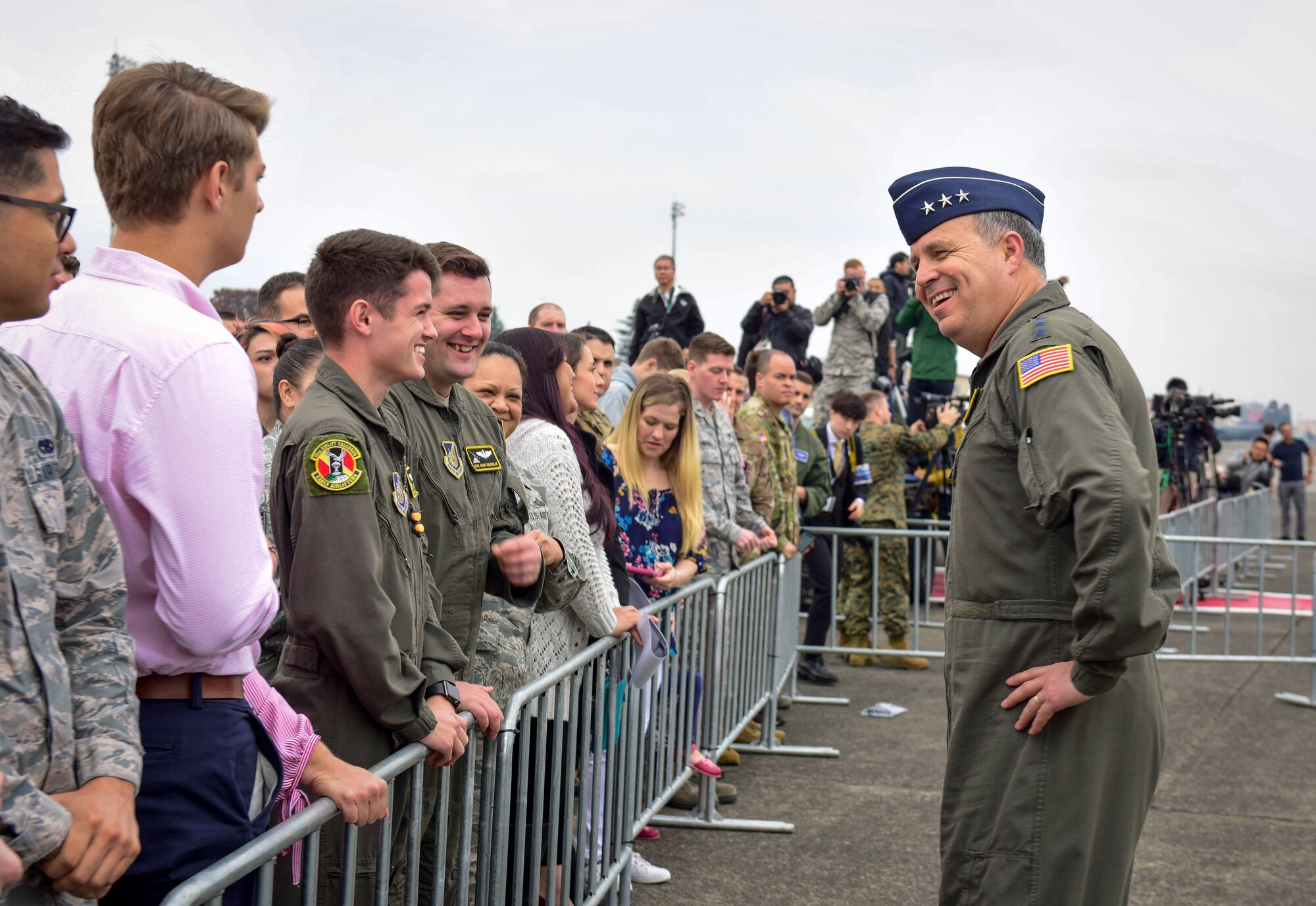 Lt. Col. Jerry Martinez, United States Forces Japan and 5th Air Force commander, talks with a crowd