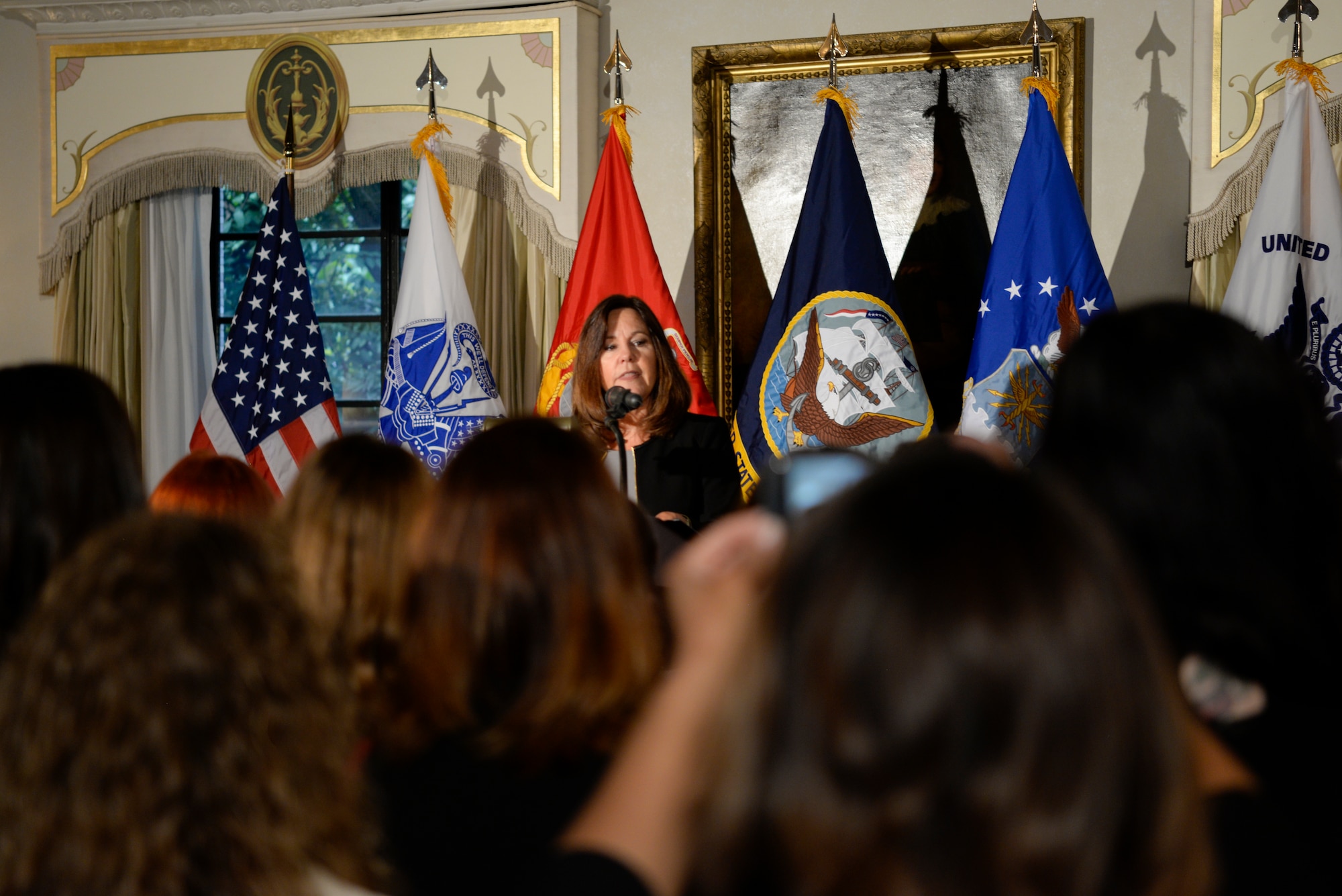 Second lady Karen Pence speaks with military spouses at U.S. Embassy Tokyo, Japan, Nov. 13, 2018.