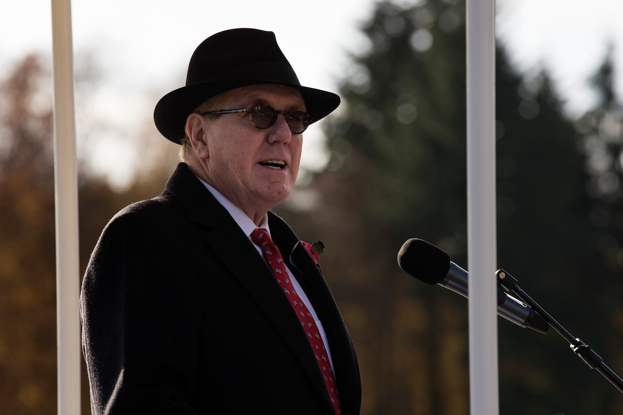 J. Randolph Evans, U.S. Ambassador to the Grand Duchy of Luxembourg, speaks in honor of Veterans Day at the Luxembourg American Cemetery and Memorial, Luxembourg City, Luxembourg, Nov. 11, 2018. American soldiers were the first Allied troops to enter Luxembourg after ceasefire, Nov, 11, 1918, marking the end of World War I. The ceremony was held on the 100th anniversary of the end of WWI. (U.S. Air Force photo by Airman 1st Class Valerie Seelye)
