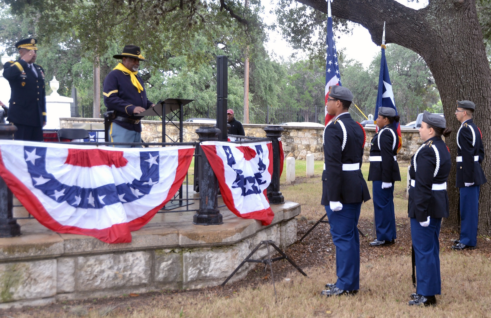 Comprised of former slaves, freed men and Black Civil War veterans, the historic Buffalo Soldiers persevered through the most difficult conditions imaginable to become some of the most elite and most decorated units in the U.S. Army. The annual Bexar County Buffalo Soldiers Commemorative Ceremony at the San Antonio National Cemetery Nov. 11 honored these past heroes with a keynote speaker, the reading of a memorial list, military honors and taps and a benediction.