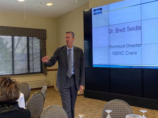 Dr. Brett Seidle, NSWC Crane Technical Director, spoke at the fifth annual Invention and Technology Showcase on Nov. 13. The showcase featured the intellectual property (IP) and innovations of more than 50 NSWC Crane scientists and engineers.