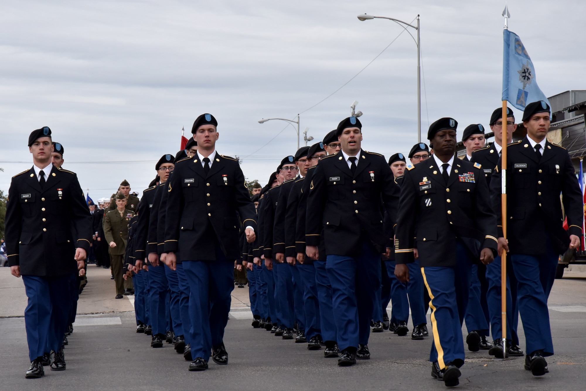 Army Soldiers from Goodfellow Air Force Base march in the Veterans Day Parade in San Angelo, Texas, Nov. 10, 2018. The parade featured veterans, active duty members and other organizations. (U.S. Air Force photo by 2nd Lt. Matthew Stott/Released)