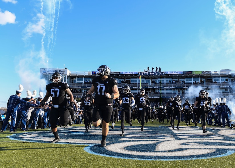 The Old Dominion University Monarchs football team runs onto the field during a game at ODU’s Foreman Field in Norfolk, Virginia, Nov. 10, 2018.