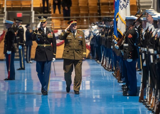 Marine Corps Gen. Joe Dunford, chairman of the Joint Chiefs of Staff, hosted an Armed Forces Full Honor Arrival ceremony for Estonian Gen. Riho Terras , commander of the Estonian Defense Forces, at Joint Base Myer-Henderson Hall, Nov. 13, 2018. During the ceremony, Gen. Dunford presented Gen. Terras with the Legion of Merit for his outstanding leadership, personal initiative and dedicated support to the United States - Estonia military alliance. Gen. Terras efforts resulted in a significant expansion of cooperative operations and training between the Estonian Defense Force and the United States military, leading to improved security and stability in the European Theater.