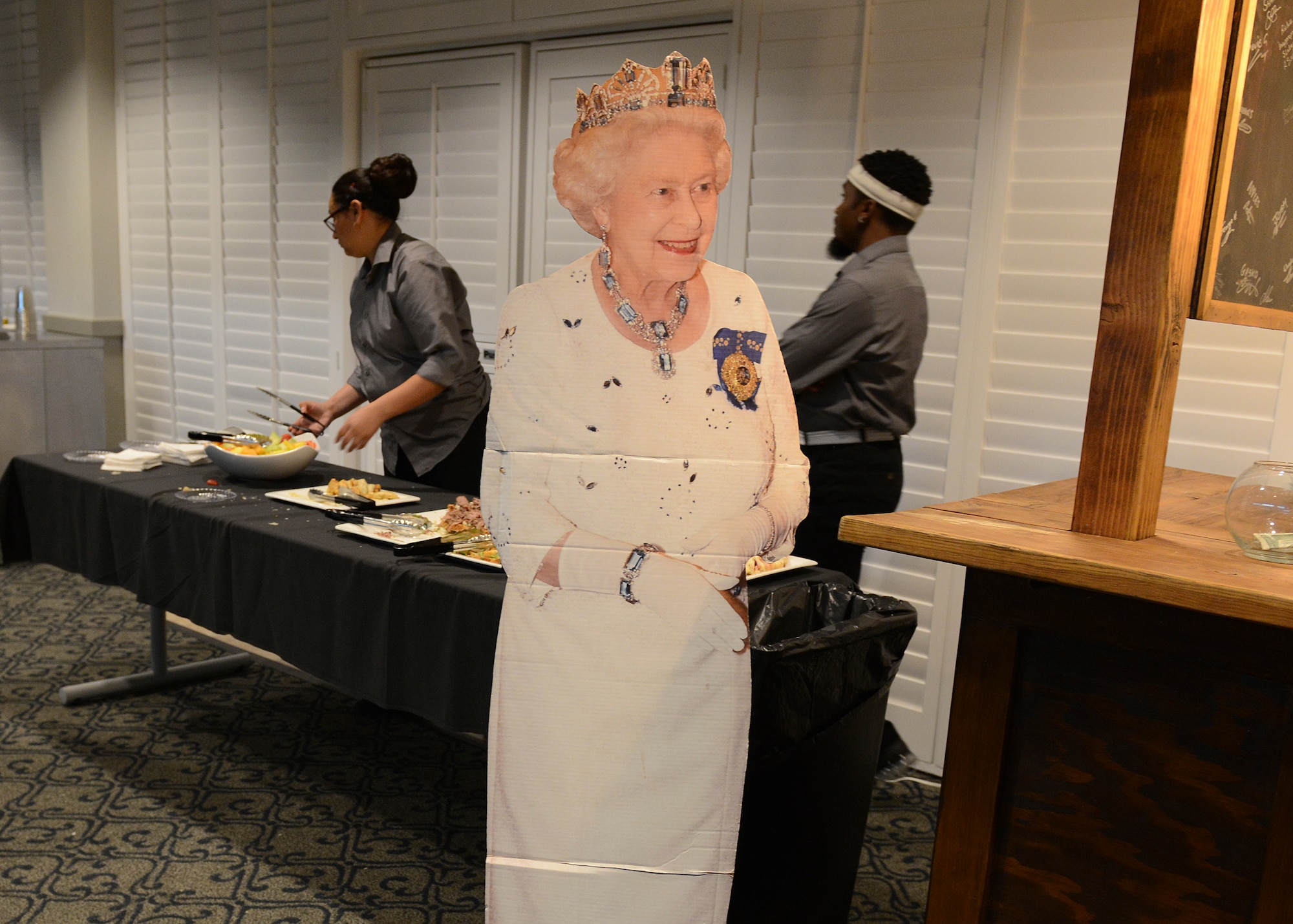 Edwards Air Force Base's Battle of Britain celebration was attended by Quenn Elizabeth II herself. To be more accurate, a figure of her likeness was in attendence to help bring the feeling of Britain home to Edwards Nov. 9 at Club Muroc. (U.S. Air Force photo by Kenji Thuloweit)