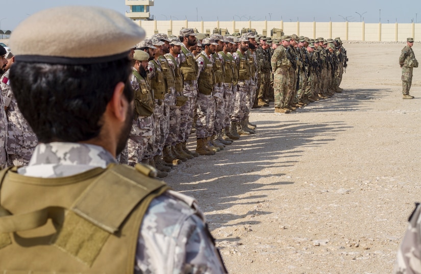 U.S. and Qatari military forces participate the opening ceremony of Exercise Eastern Action 2019, Nov. 4, 2018. Eastern Action is a U.S. Army Central led exercise conducted between U.S. and Qatari military forces to enhance interoperability and demonstrate our commitment to long-term stability in the region.