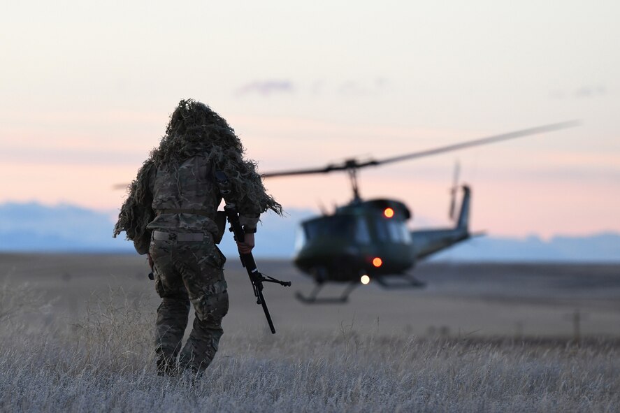 A nuclear advanced designated marksman from the 341st Security Support Squadron Tactical Response Force assists in a launch facility recapture exercise from a distance in support of Global Thunder 19, Oct. 30, 2018, at Malmstrom Air Force Base, Mont.