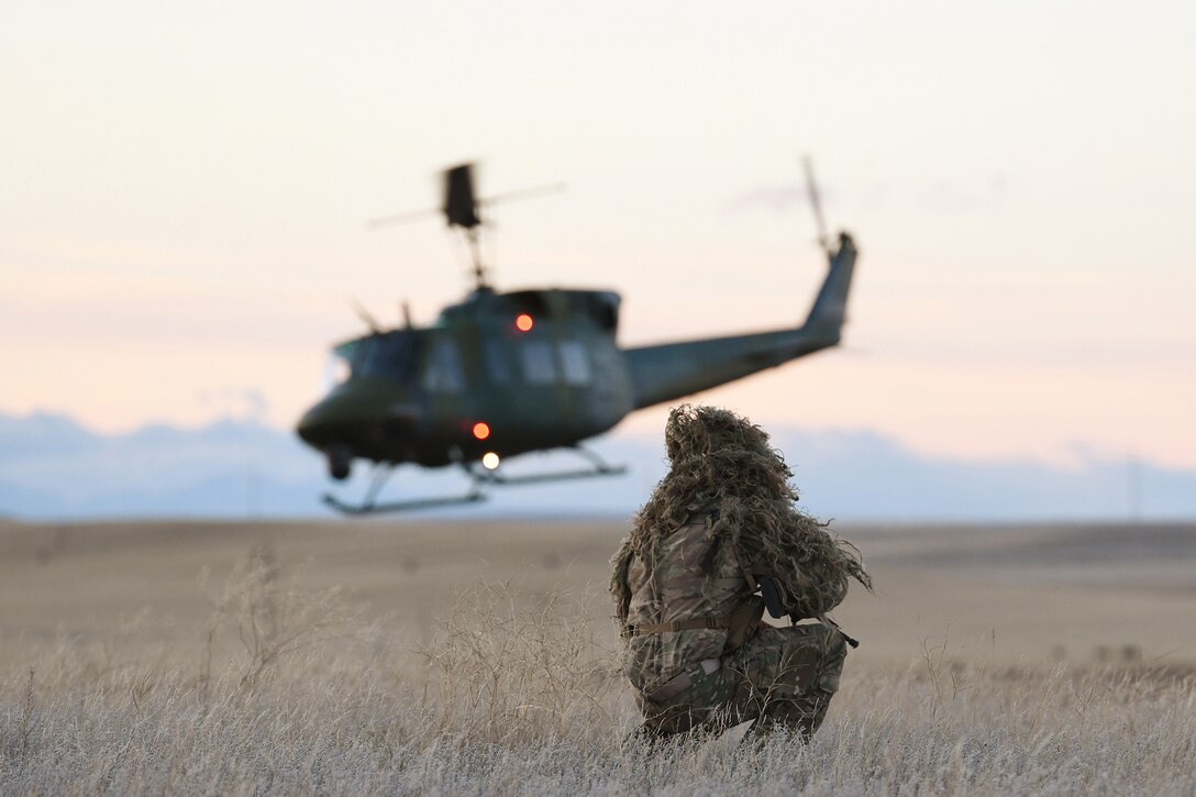 A nuclear advanced designated marksman from the 341st Security Support Squadron Tactical Response Force assists in a launch facility recapture exercise from a distance in support of Global Thunder 19, Oct. 30, 2018, at Malmstrom Air Force Base, Mont.