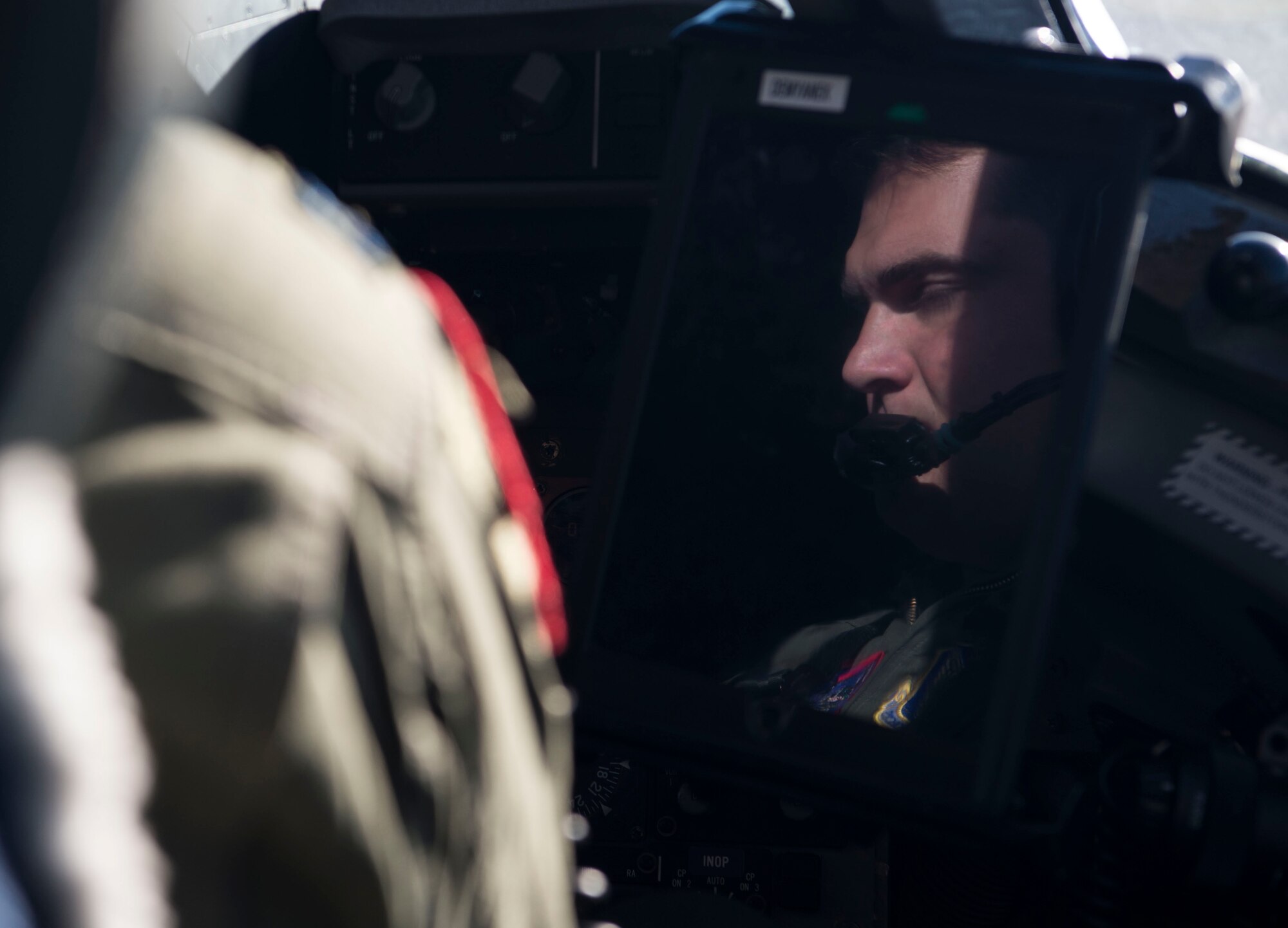 Capt. Derek Demyanek, 15th Operations Support Squadron executive officer, prepares for takeoff during Big Island Drop Week, at Joint Base Pearl Harbor-Hickam, Hawaii, Nov. 7, 2018. Big Island Drop Week is a quarterly event where aircrews practice employing aerial delivery systems in an unfamiliar training. (U.S. Air Force photo by Tech. Sgt. Heather Redman)