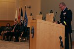 DLA Troop Support Commander Army Brig. Gen. Mark Simerly (right) delivers remarks at the Troop Support Hall of Fame induction ceremony Nov. 13, 2018 in Philadelphia.