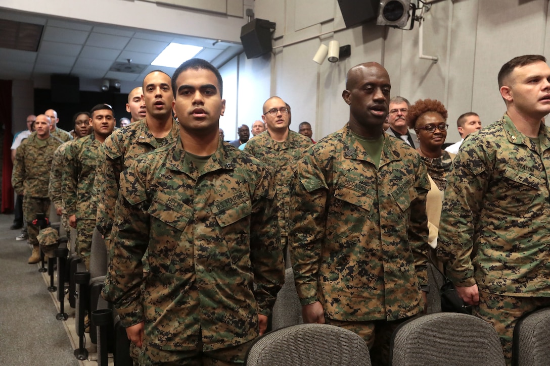 Marine Corps Logistics Base Albany held the traditional cake-cutting ceremony, and uniform pageant to celebrate the 243rd Birthday of the Marine Corps, November 8. Marines showcased and highlighted those who have gone before, as well as the past and present uniforms of those who fought, and are currently fighting, in defense of our nation around the world. (U.S. Marine Corps photo by Re-Essa Buckels)