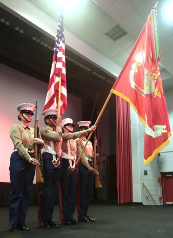 Marine Corps Logistics Base Albany held the traditional cake-cutting ceremony, and uniform pageant to celebrate the 243rd Birthday of the Marine Corps, November 8. Marines showcased and highlighted those who have gone before, as well as the past and present uniforms of those who fought, and are currently fighting, in defense of our nation around the world. (U.S. Marine Corps photo by Re-Essa Buckels)