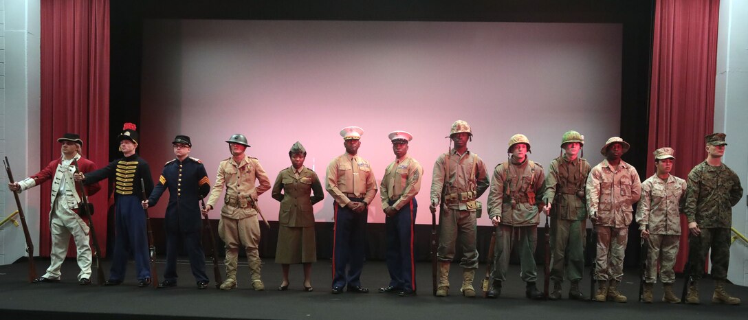 Marine Corps Logistics Base Albany held the traditional cake-cutting ceremony, and uniform pageant to celebrate the 243rd Birthday of the Marine Corps, November 8. Marines showcased and highlighted those who have gone before, as well as the past and present uniforms of those who fought, and are currently fighting, in defense of our nation around the world. (U.S. Marine Corps photo by Re-Essa Buckels)