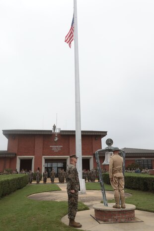 Marines aboard Marine Corps Logistics Base Albany commemorated 100-year anniversary since the end of WWI with a bell ringing ceremony, November 9. (U.S. Marine Corps photo by Re-Essa Buckels)