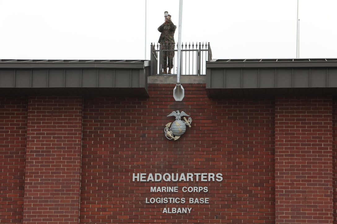 Marines aboard Marine Corps Logistics Base Albany commemorated 100-year anniversary since the end of WWI with a bell ringing ceremony, November 9. (U.S. Marine Corps photo by Re-Essa Buckels)