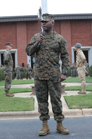 Marines aboard Marine Corps Logistics Base Albany commemorated 100-year anniversary since the end of WWI with a bell ringing ceremony, November 9. (U.S. Marine Corps photo by Re-Essa Buckels)