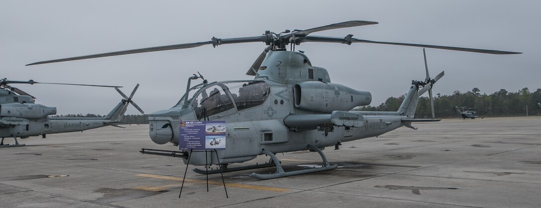 A U.S. Marine Corps AH-1Z Viper with Marine Light Attack Helicopter Squadron 167, 2nd Marine Aircraft Wing,  is staged on the flight line at Marine Corps Air Station New River, North Carolina, Nov. 9, 2018. HMLA-167 is the first squadron within 2nd MAW to receive the Vipers. (U.S. Marine Corps photo by Cpl. Jered T. Stone)
