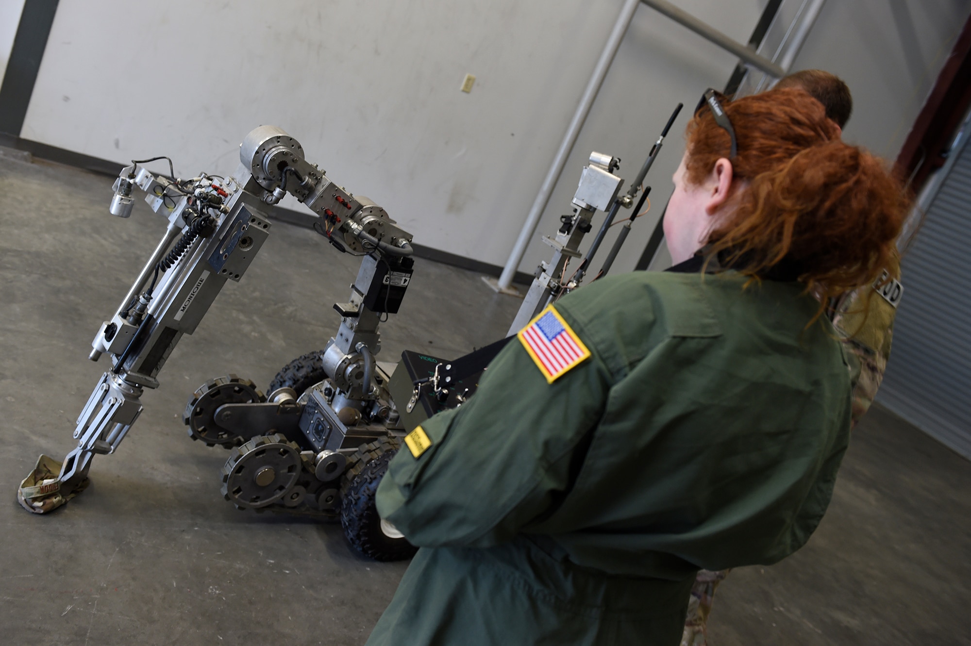 Fallon Emery, a new honorary member of the 437th Operations Support Squadron, operates an Explosive ordnance disposal robot Nov. 7, 2018, at Joint Base Charleston, S.C., as part of the Airman for a Day program.