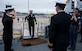 U.S. Navy Capt. Kevin Byrne, Joint Base Charleston deputy commander, walks aboard the HMS Monmouth during the ship’s visit Nov. 8-12, 2018, at the Port of Charleston. The British Royal Navy ship hosted several events throughout Veterans Day weekend engaging with Charleston's military and civilian leadership.