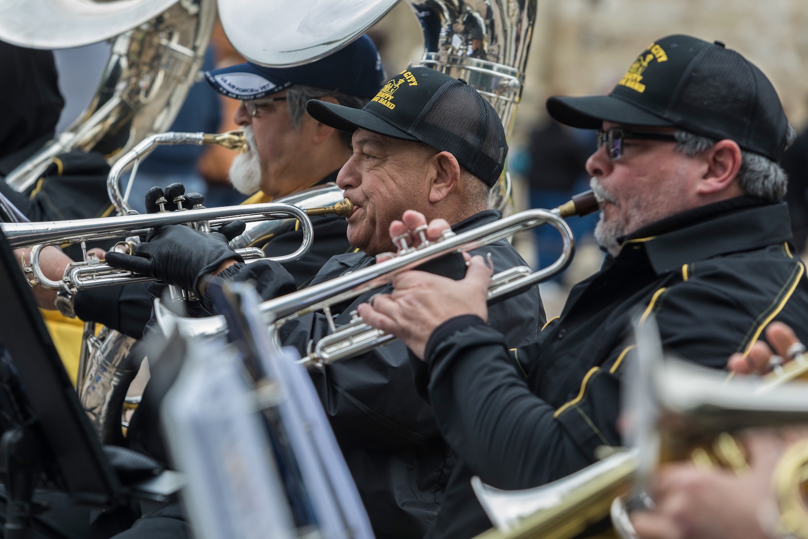 Members from the Alamo City Community Marching Band perform prior to the wreath presentation ceremony at The Alamo in San Antonio Nov. 10. The ceremony was part of the Veterans Day parade held to honor veterans and current active duty Soldiers, Airmen, Sailors, Coast Guardsmen and Marines.