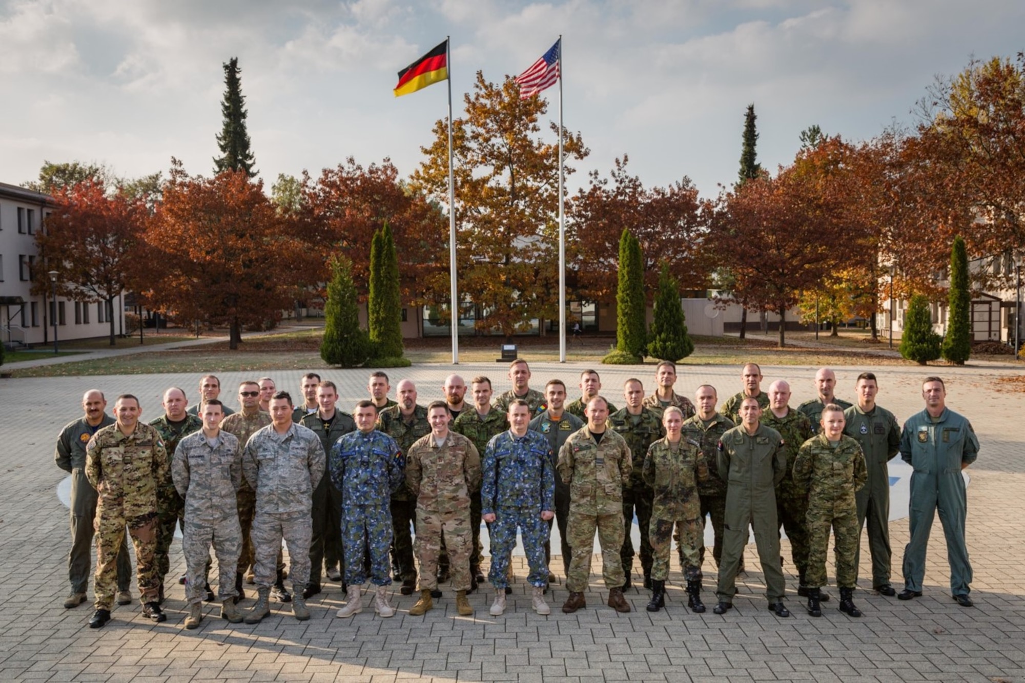 IEAFA Class 19A poses for a group photo on Kapaun Air Station, Germany.  The class was composed of 19 officers and 13 enlisted personnel from 14 NATO and Partnership for Peace countries. (Courtesy photo)