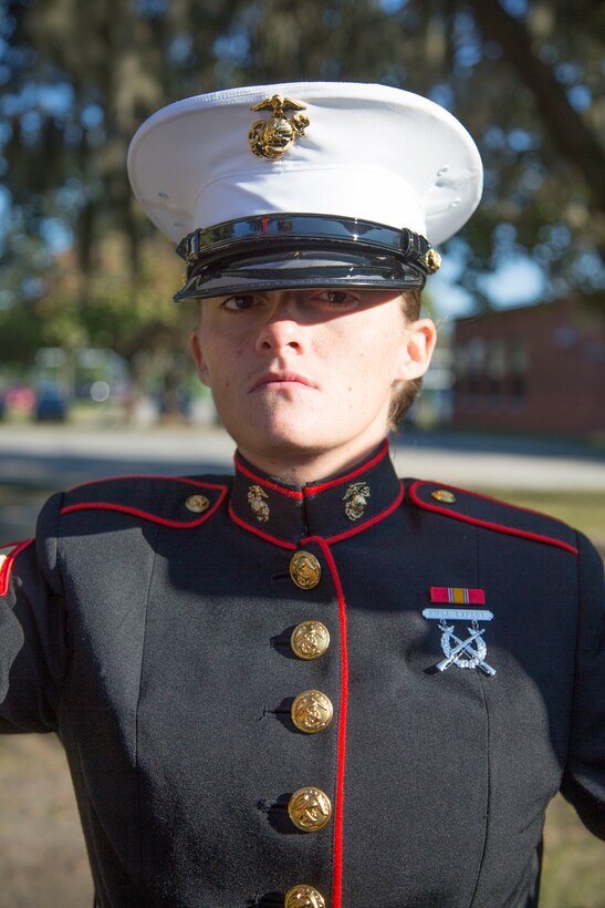 Pfc. Lindsay M. Marseilles, honor graduate for Platoon 4044, November Company, 4th Recruit Training Battalion, graduated boot camp Nov. 16, 2018. Marseilles is from Louisville, Ky. (Official U.S. Marine Corps Photo by Lance Cpl. Yamil Casarreal)