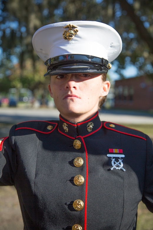 Pfc. Lindsay M. Marseilles, honor graduate for Platoon 4044, November Company, 4th Recruit Training Battalion, graduated boot camp Nov. 16, 2018. Marseilles is from Louisville, Ky. (Official U.S. Marine Corps Photo by Lance Cpl. Yamil Casarreal)