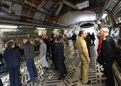A group of U.S. Naval War College students, comprised of 56 foreign and joint military officers, tour the inside of a C-17 Globemaster III aircraft Nov. 13, 2018, during a visit to Joint Base Charleston, S.C.