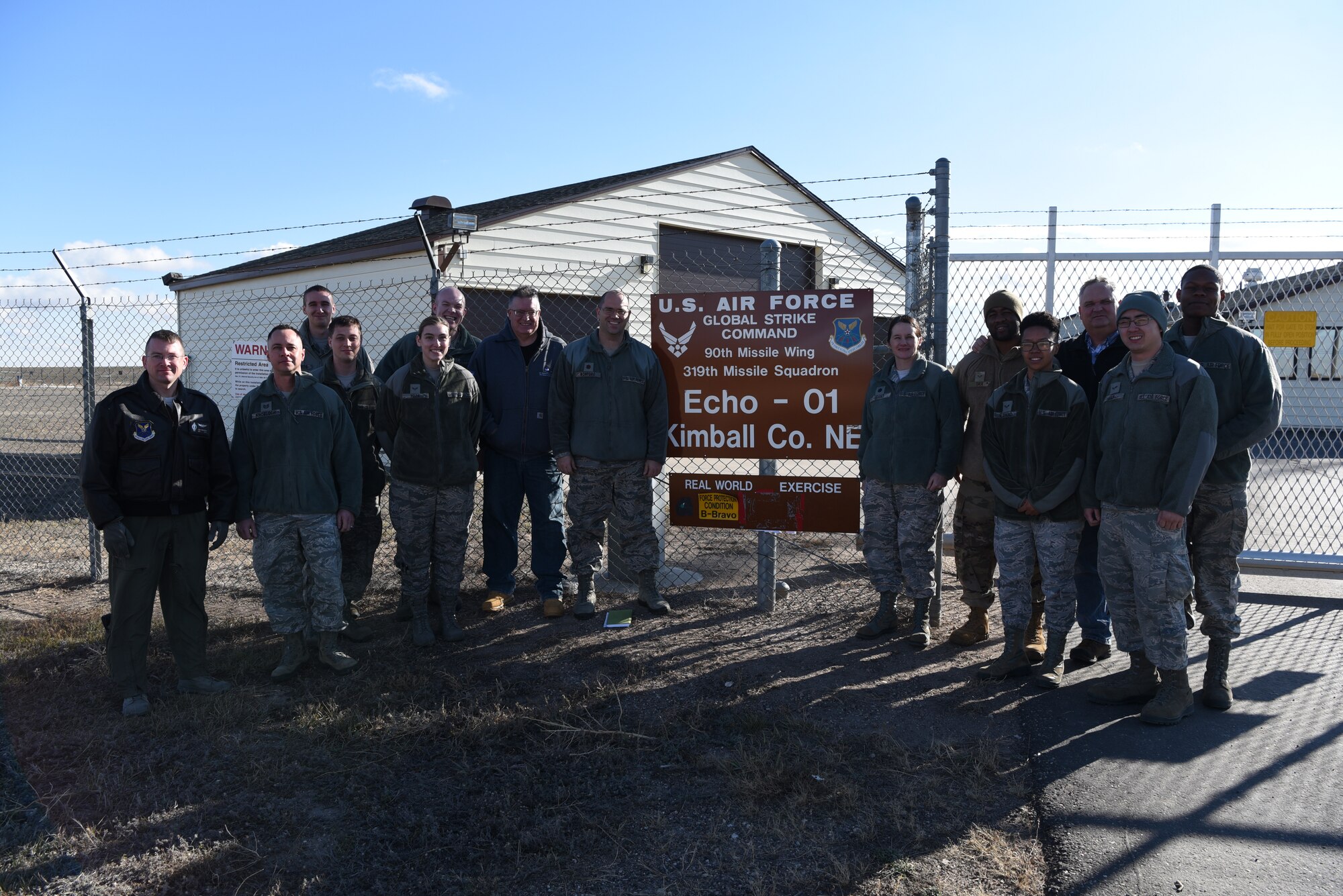 The 319th Missile Squadron hosted a group of 90th Logistic Readiness Squadron Airmen at a Missile Alert Facility, F.E. Warren Missile Complex, Nov. 8, 2018, to provide cross-talk between career fields and increase 90th LRS mission role awareness within the ICBM field. The purpose of the tour was to provide 90th LRS Airmen with a sense of purpose within the ICBM mission. (U.S. Air Force photo by Airman 1st Class Abbigayle Wagner)