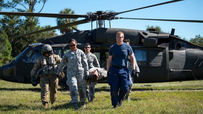 Service members from MacDill Air Force Base, Fla., participate in a joint-service Tactical Combat Casualty Care course Nov 14-16, 2018. TCCC is designed to reduce preventable combat deaths by teaching life-saving trauma care techniques used on the battlefield.